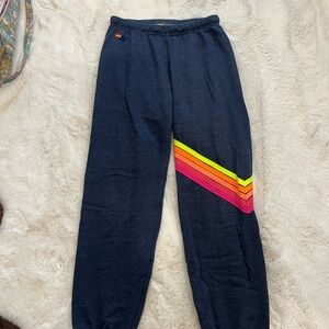 Navy Blue Sweatpants with Colorful Stripes